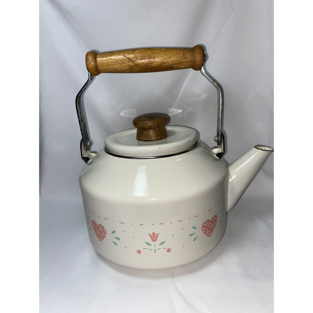 Vintage Lincoware Pink Heart Forever Love Teapot‎ Kettle Enamelware